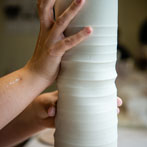 Sally Bertram at work in her studio 2019